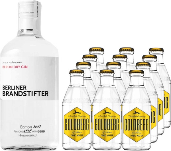 Berliner Brandstifter Gin 0,7 Liter mit 12x Goldberg Tonic Water 0,2 Liter