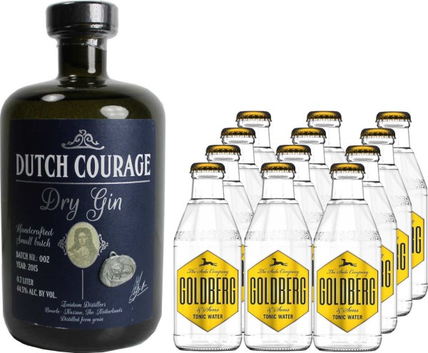 Dutch Courage Gin 0,7 Liter mit 12x Goldberg Tonic Water 0,2 Liter