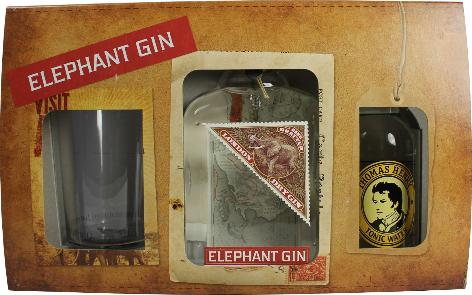 Elephant Gin Geschenkbox mit Glas Tonic Water + Henry Thomas