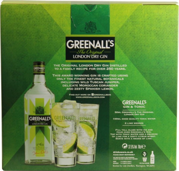 Greenalls London Dry Gin 0,7 Liter mit 2 Gläsern