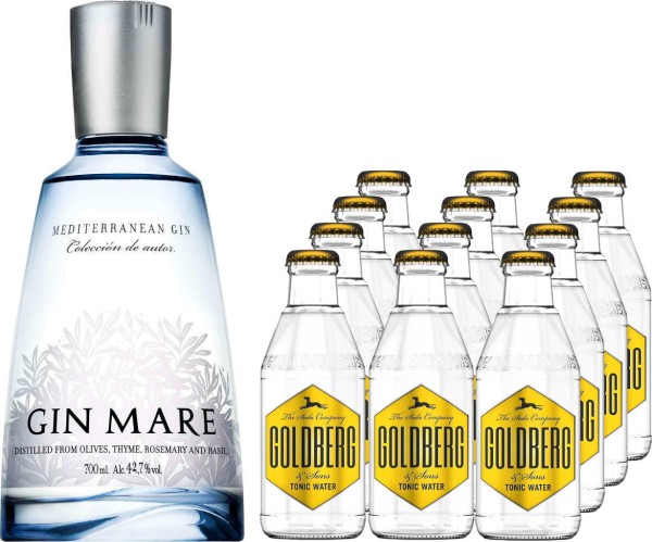 Gin Mare 0,7 Liter mit 12x Goldberg Tonic Water 0,2 Liter