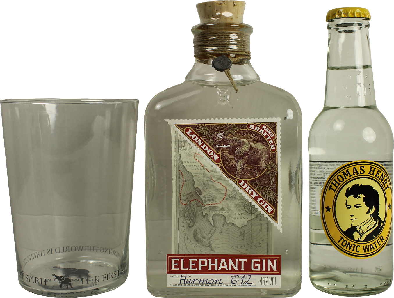 Elephant Gin Geschenkbox mit Thomas Henry Tonic Glas Water 
